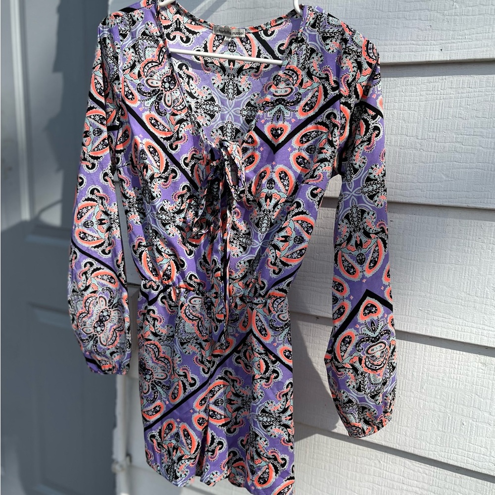 Paisley Long Sleeve Romper in Purple and Orange